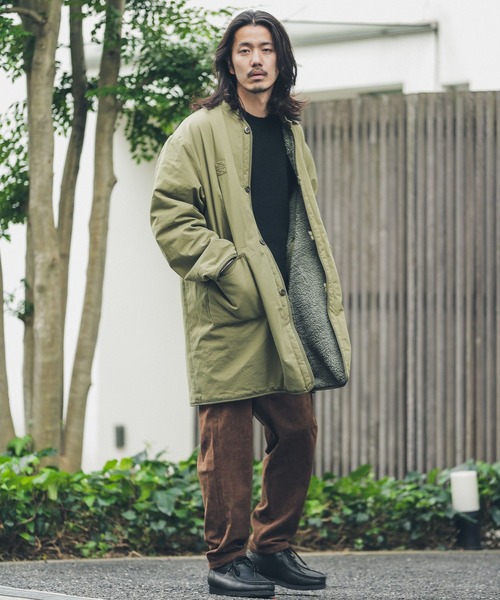 「ARMY TWILL」 ノーカラーコート MEDIUM カーキ メンズ_画像4