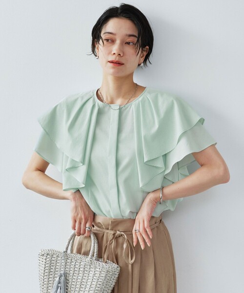 ブラウス シャツ Breeze Cool  ラッフル ブラウス マシンウォッシャブル 吸水速乾 通気性 UVカット レディースの画像