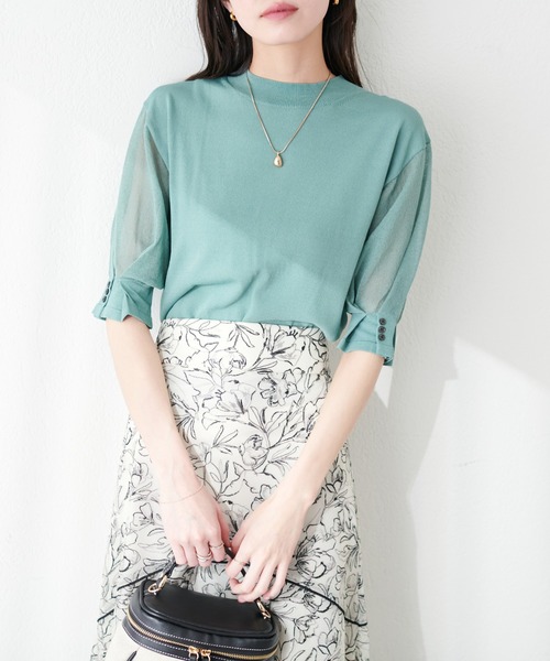 natural couture 「natural couture」 7分袖ニット FREE ラベンダー