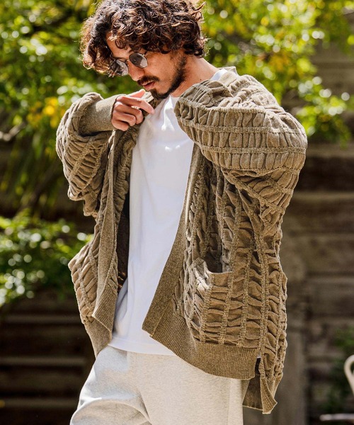 カーディガン mcg3835-Flexiguard Chenille Knit Cardigan ニットカーディガン(A71226cmb) メンズの画像