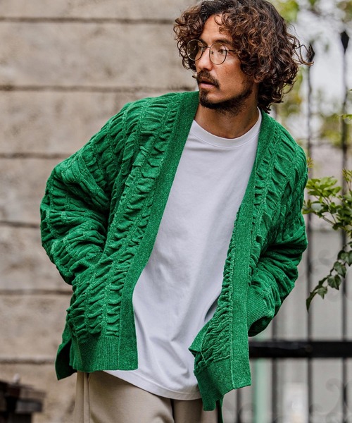 カーディガン mcg3835-Flexiguard Chenille Knit Cardigan ニットカーディガン(A71226cmb) メンズの画像