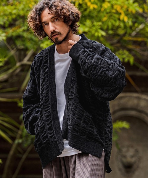カーディガン mcg3835-Flexiguard Chenille Knit Cardigan ニットカーディガン(A71226cmb) メンズの画像