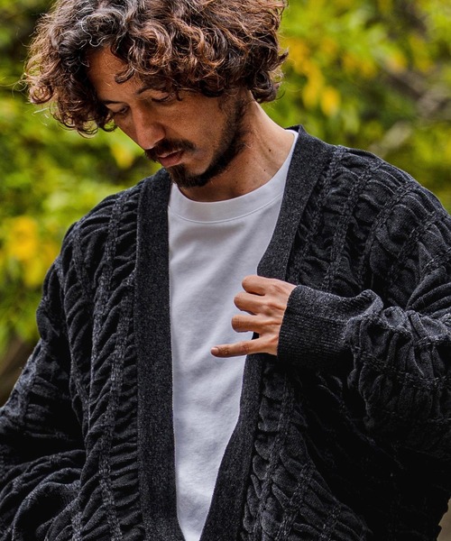 カーディガン mcg3835-Flexiguard Chenille Knit Cardigan ニットカーディガン(A71226cmb) メンズの画像