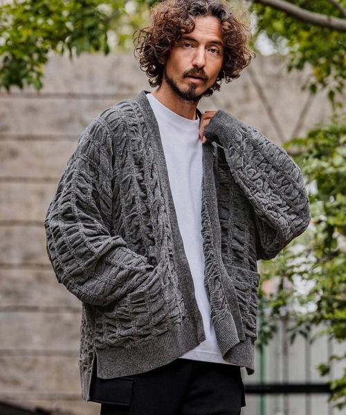 カーディガン mcg3835-Flexiguard Chenille Knit Cardigan ニットカーディガン(A71226cmb) メンズの画像