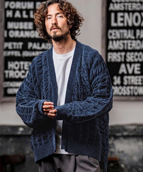 カーディガン mcg3835-Flexiguard Chenille Knit Cardigan ニットカーディガン(A71226cmb) メンズの画像