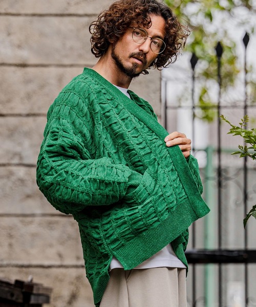 カーディガン mcg3835-Flexiguard Chenille Knit Cardigan ニットカーディガン(A71226cmb) メンズの画像