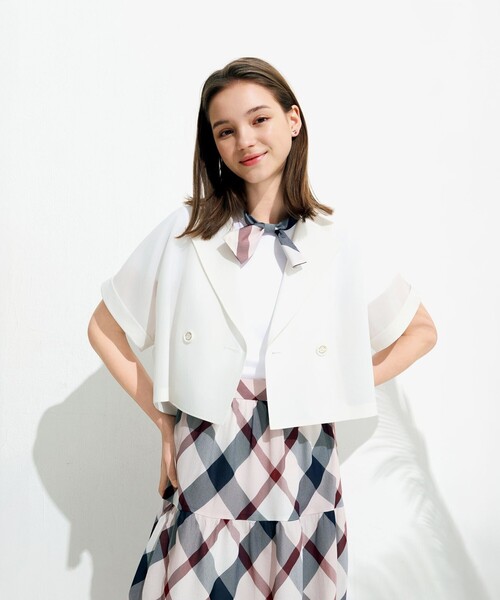 【接触冷感】【防シワ】シアーボイルショートジャケット BLUE LABEL CRESTBRIDGE（ブルーレーベルクレストブリッジ） ブラウス