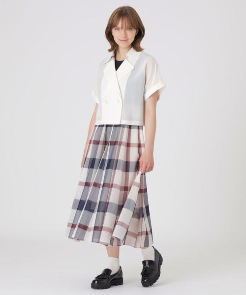 【接触冷感】【防シワ】シアーボイルショートジャケット BLUE LABEL CRESTBRIDGE（ブルーレーベルクレストブリッジ） ブラウス