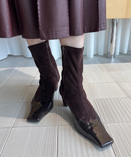 Ameri vintage ショートブーツ ブラック Ameri（アメリ） ショート ブーツ SUEDE WESTERN BOOTS レディース