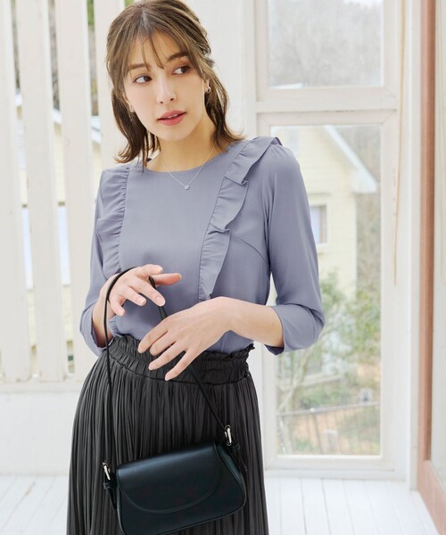 「Tiaclasse」 7分袖ブラウス X-LARGE ライトグレー レディース_画像9
