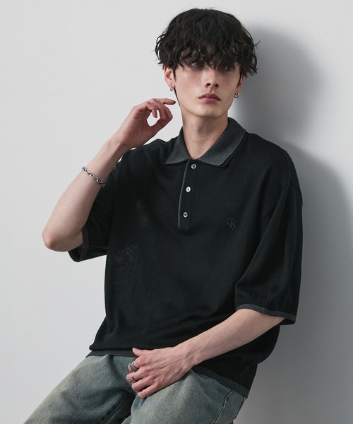 「CIYOT」 半袖ニット L ネイビー メンズ_画像3