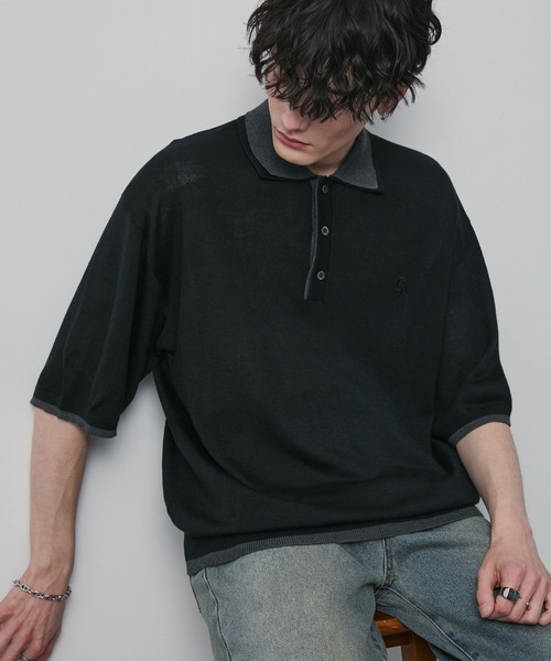 「CIYOT」 半袖ニット L ネイビー メンズ_画像9