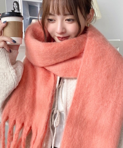 【パラスパレス】美品　ブルーストール　ピンク色フリンジ パラスパレス】美品 ブルーストール ピンク色フリンジ