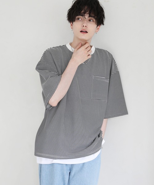 tシャツ 「2点セット」梨地ポケット付きクルービッグTシャツ＆ロングタンクトップアンサンブルセット メンズ レディース | ブランド登録なし | 08