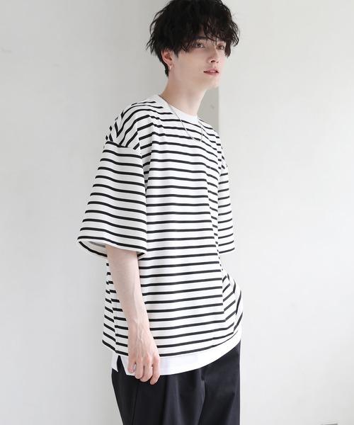 tシャツ 「2点セット」梨地ポケット付きクルービッグTシャツ＆ロングタンクトップアンサンブルセット メンズ レディース | ブランド登録なし | 01