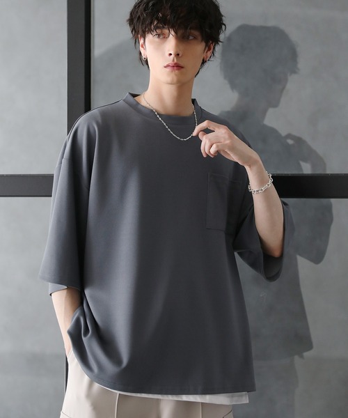 tシャツ 「2点セット」梨地ポケット付きクルービッグTシャツ＆ロングタンクトップアンサンブルセット メンズ レディース | ブランド登録なし | 03