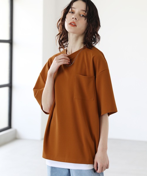 tシャツ 「2点セット」梨地ポケット付きクルービッグTシャツ＆ロングタンクトップアンサンブルセット メンズ レディース | ブランド登録なし | 07