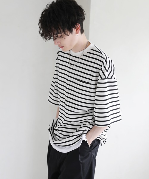 tシャツ 「2点セット」梨地ポケット付きクルービッグTシャツ＆ロングタンクトップアンサンブルセット メンズ レディース | ブランド登録なし | 24