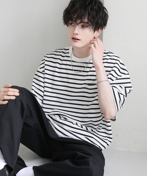 tシャツ 「2点セット」梨地ポケット付きクルービッグTシャツ＆ロングタンクトップアンサンブルセット メンズ レディース | ブランド登録なし | 25