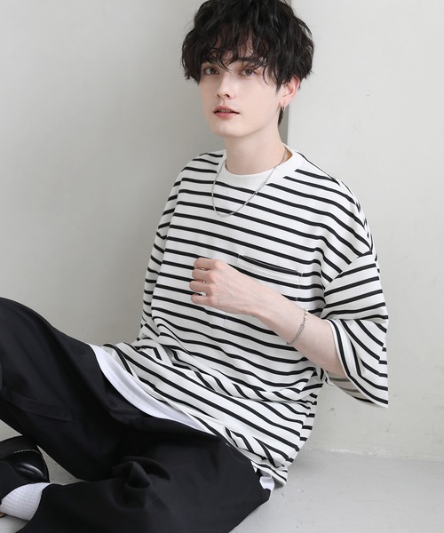 tシャツ 「2点セット」梨地ポケット付きクルービッグTシャツ＆ロングタンクトップアンサンブルセット メンズ レディース | ブランド登録なし | 26