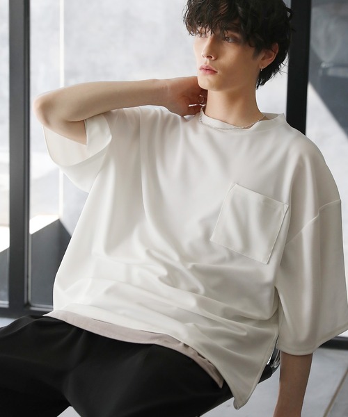 tシャツ 「2点セット」梨地ポケット付きクルービッグTシャツ＆ロングタンクトップアンサンブルセット メンズ レディース | ブランド登録なし | 16