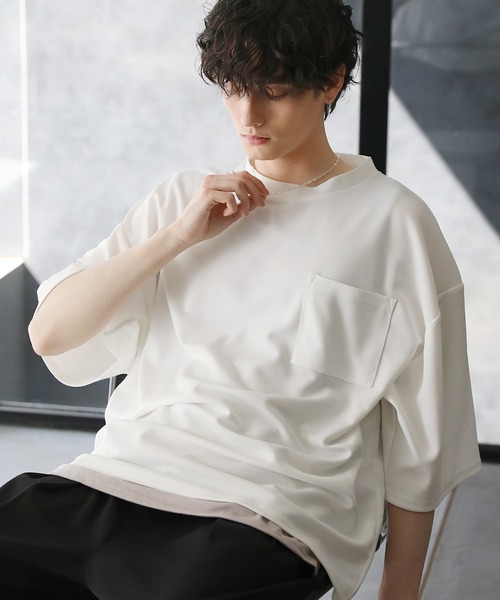 tシャツ 「2点セット」梨地ポケット付きクルービッグTシャツ＆ロングタンクトップアンサンブルセット メンズ レディース | ブランド登録なし | 17