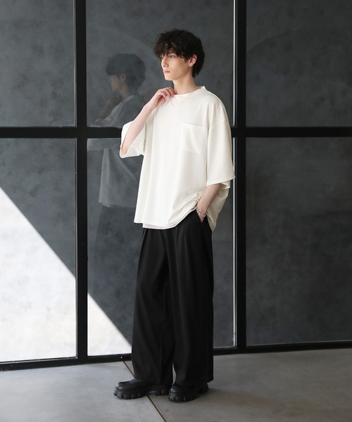 tシャツ 「2点セット」梨地ポケット付きクルービッグTシャツ＆ロングタンクトップアンサンブルセット メンズ レディース | ブランド登録なし | 20