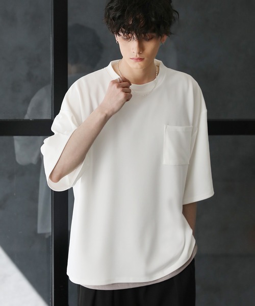 tシャツ 「2点セット」梨地ポケット付きクルービッグTシャツ＆ロングタンクトップアンサンブルセット メンズ レディース | ブランド登録なし | 10