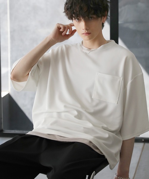 tシャツ 「2点セット」梨地ポケット付きクルービッグTシャツ＆ロングタンクトップアンサンブルセット メンズ レディース | ブランド登録なし | 14