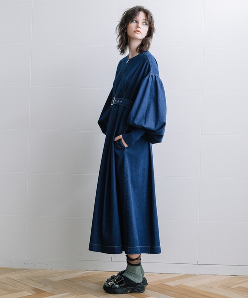 ワンピース ボリュームスリーブデニムワンピース AULA
