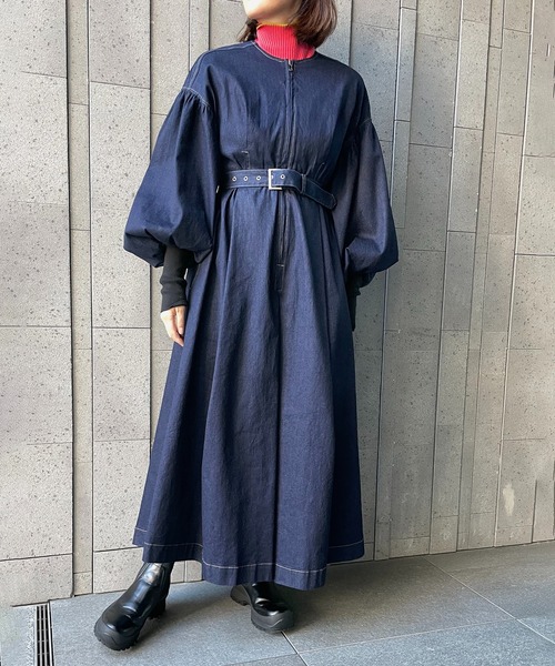 ワンピース ボリュームスリーブデニムワンピース AULA