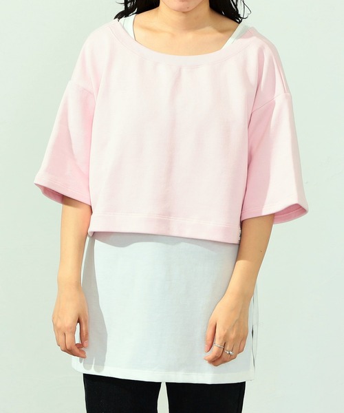 tシャツ レイヤードショートスウェット レディース