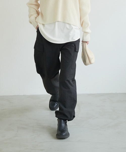 for/c カーゴパンツ はっ水裾ドロストナイロンカーゴパンツ