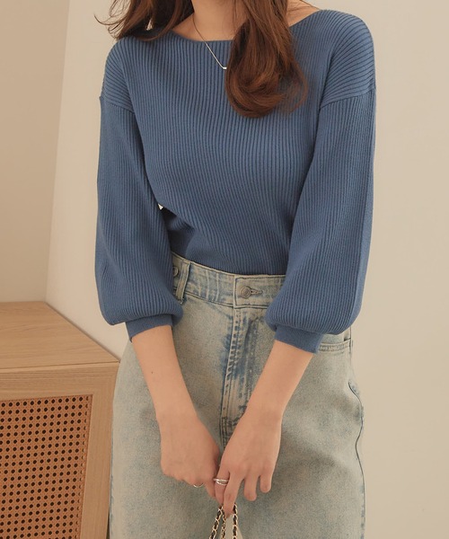 ニット セーター パフスリーブリブニット レディース Isn't She？ ニット セーター パフスリーブリブニット