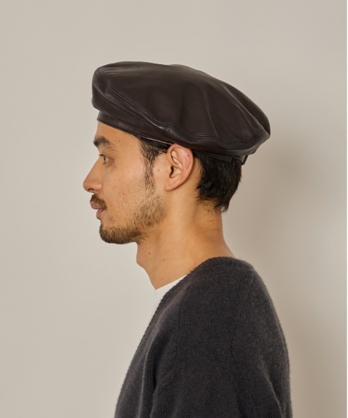 ブラック ベレー帽 本革 Arth arth（アース） 帽子 ベレー帽 arth Leather Beret / アース メンズ