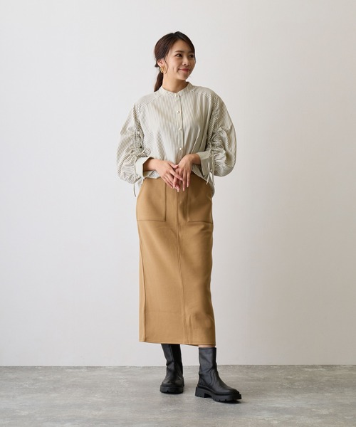 ブラウス シャツ ストライプ柄キャップスリーブシャツ レディース SHEENA ブラウス シャツ クロップド丈ストライプシャツ