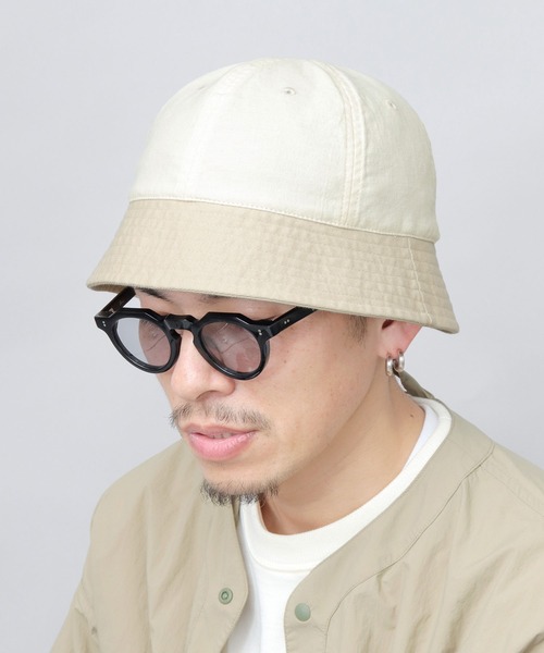 Basiquenti 帽子 ハット 麻混（コットンリネン） 2トーン メトロハット