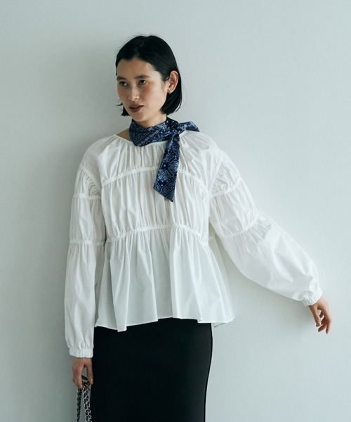 ブラウス シャツ MONOTONE GATHER BLOUSE レディース