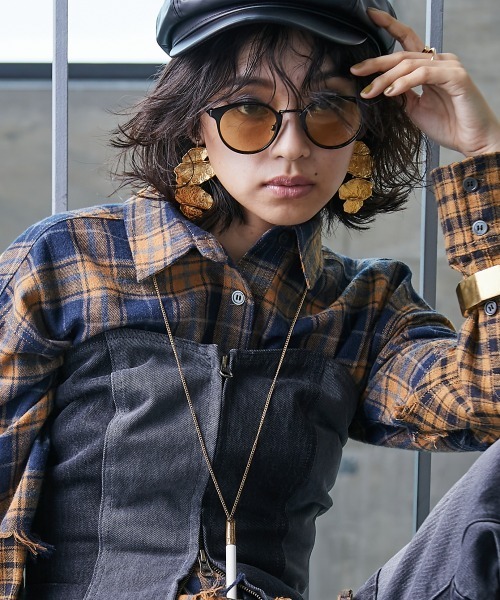 GEVS. ブラウス シャツ 切替チェックチュニックシャツ 「大きい