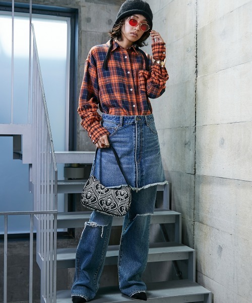 GEVS. ブラウス シャツ 切替チェックチュニックシャツ 「大きい