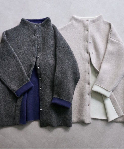 pual ce cin Wフェイスニットハーフニットコート レディース