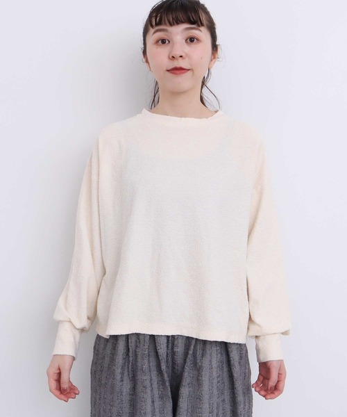 tシャツ _やわらかランダムパイル　パフ袖プルオーバー レディース
