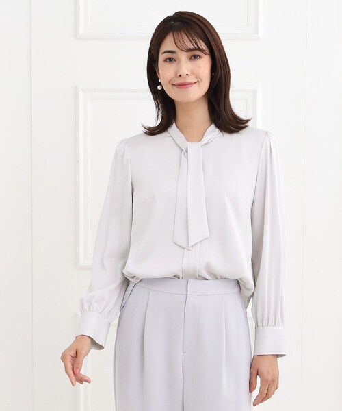 ブラウス シャツ 「夏SALE／フォーマル/マシンウォッシュ可」シルキーボウタイデザインブラウス レディース