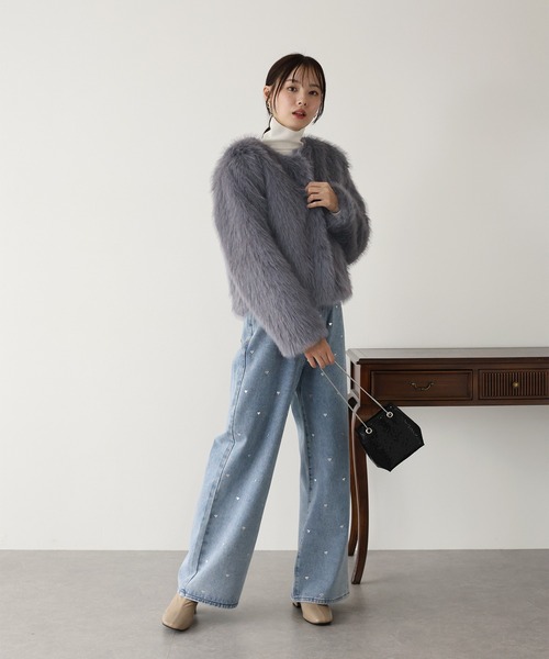 BLUEEAST コート アウター ボリュームファーコート レディース