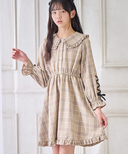 Amourire girl ワンピース チェック柄フリルワンピース キッズ