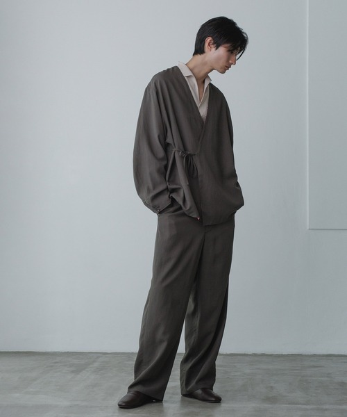 カジュアルパンツ メンズ ドレープ ワイド ストレート 9分丈 ADAM ET ROPE' スラックス 「WEB限定」リネンミックス ドレープ