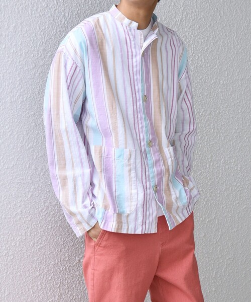 SHIPS any シャツ any: BEZ TEXTILE マルチカラー ストライプ