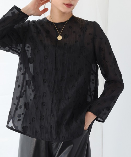 ELFRANK ブラウス シャツ 花柄シアージャガードブラウス レディース
