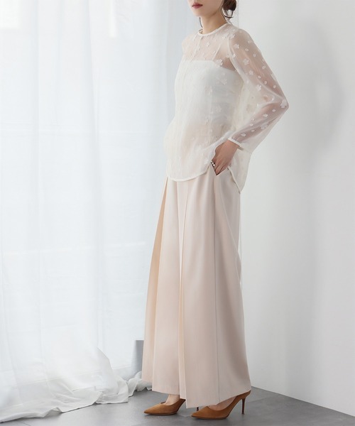 ELFRANK ブラウス シャツ 花柄シアージャガードブラウス レディース