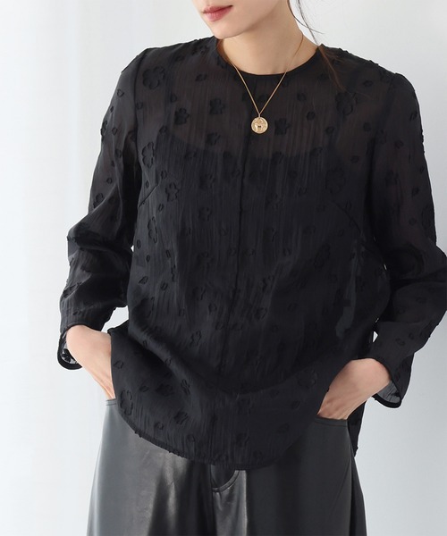 ELFRANK ブラウス シャツ 花柄シアージャガードブラウス レディース